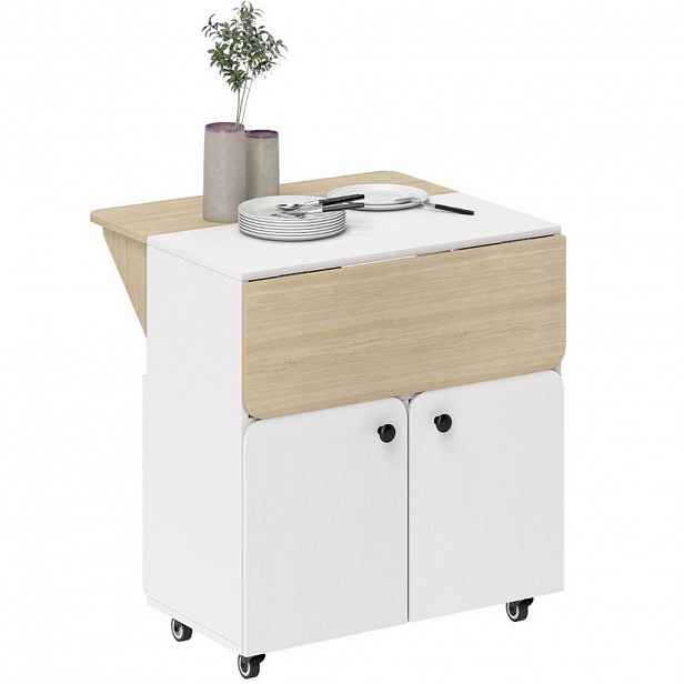 Redom DŘEVĚNÝ skládací jídelní stůl 70/83/75 cm s úložným prostorem a kolečky, Bílá