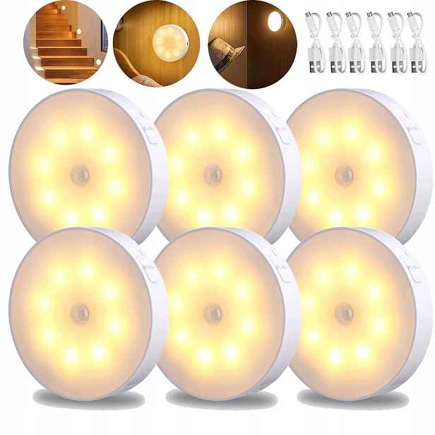 Led Lampa S Pohybovým Senzorem Bezdrátové Usb Nástěnné Svítidlo 6 Ks Noční Lampa