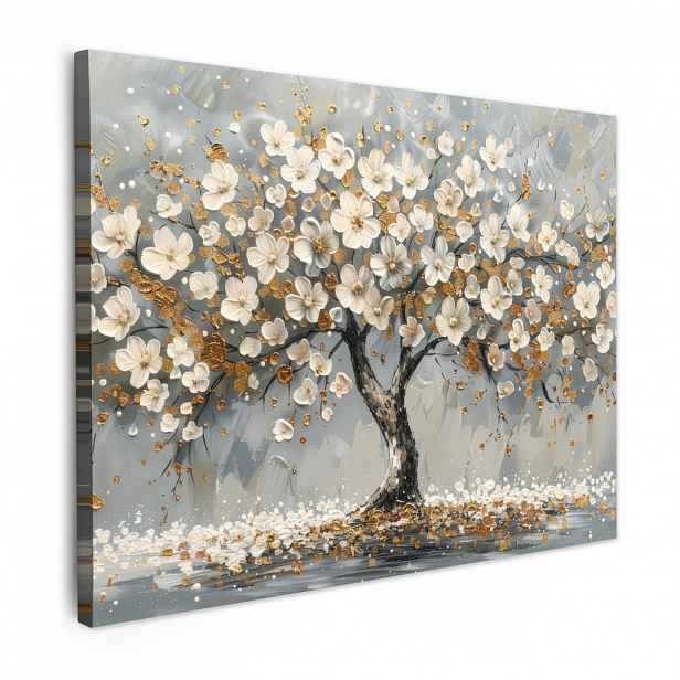 MuchoWow OBRAZ NA PLÁTNĚ Strom - Květiny - Bílá - Příroda - Umění 80x60 cm