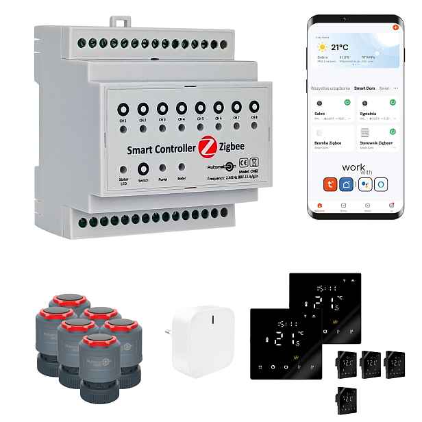 Sada pro podlahové vytápění Zigbee Tuya CH8Z 6 pokojů s termostatem PRO3 černá