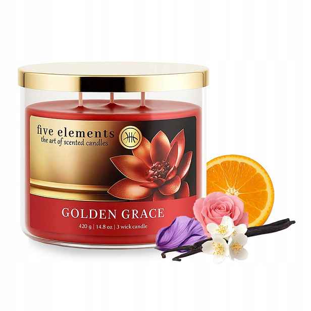Svíčka Five Elements Golden Grace, 420 g, 3 knoty
