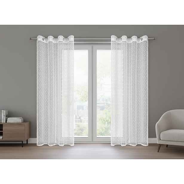 Dekorační vzorovaná záclona s kroužky KAISA bílá volná síťovina 140x250 cm (cena za 1 kus) MyBestHome