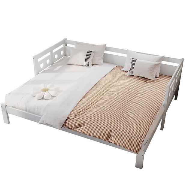 OKWISH DENNÍ postel 90/190 cm bílá z borovice s výsuvným lůžkem a motivem srdce