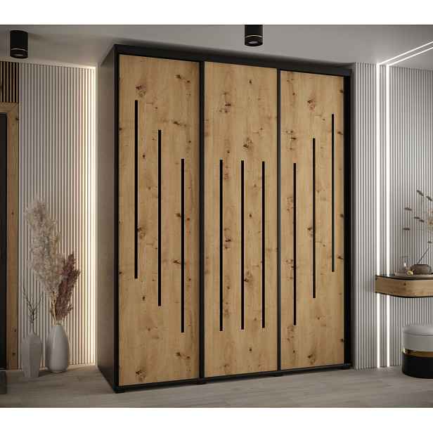 Šatní skříň YVONA 8 - 200/60 cm, černá / dub artisan / černá