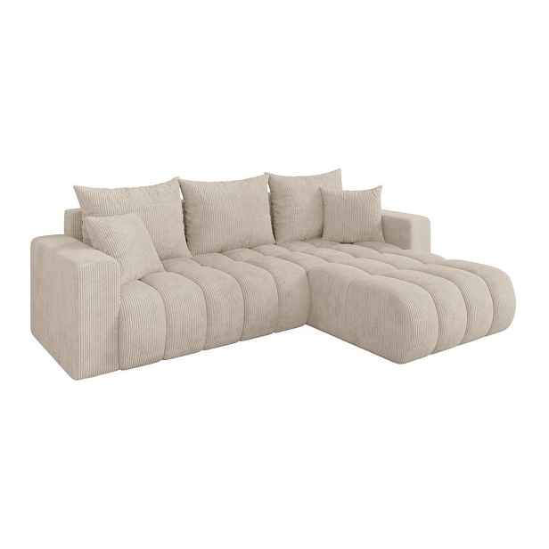 ALTDECOR ROHOVÁ SEDAČKA s funkcí spaní, otoman vpravo MILA-L-v1 277x195x86 béžová manšestr