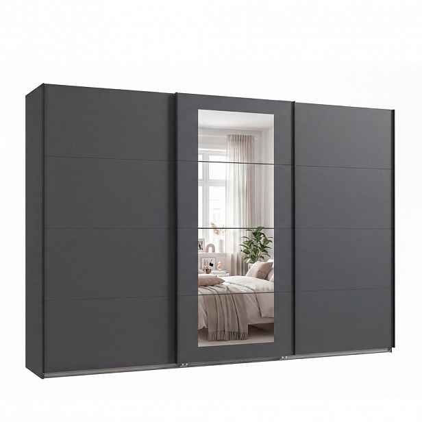 luma-home SKŘÍŇ S VZPĚRNÝMI DVEŘMI, 3dveřová, šířka 313 cm / výška 208 cm / hloubka 64 cm, šatní skříň v grafitové barvě, úchytky černé / 22633