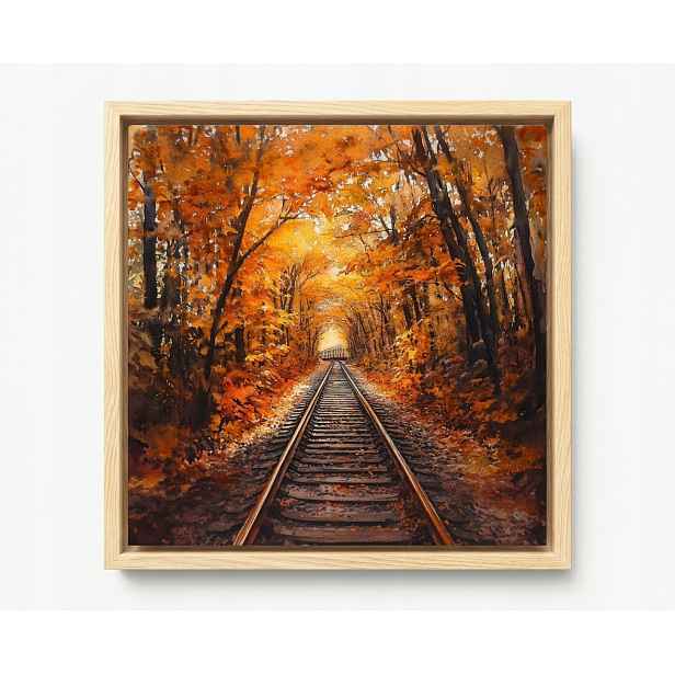 Obraz Rám Americký Box Krajina Les Stromy Koleje Podzim Tunel 60x60