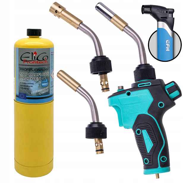 Plynový hořák Mapp Propan Sada pájení 3 trysky Piezo láhev Elico Cfh