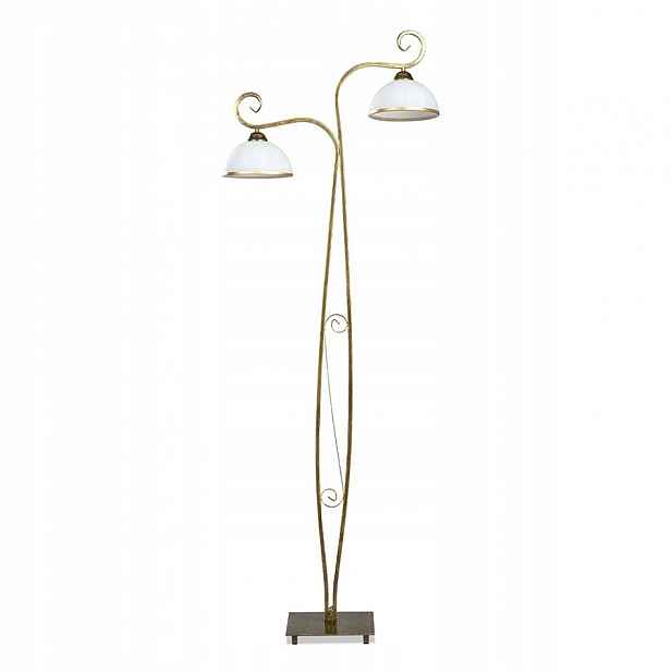 Podlahová lampa Wivara LP2 zlatá, 2×E27, skleněné stínítko, 160 cm