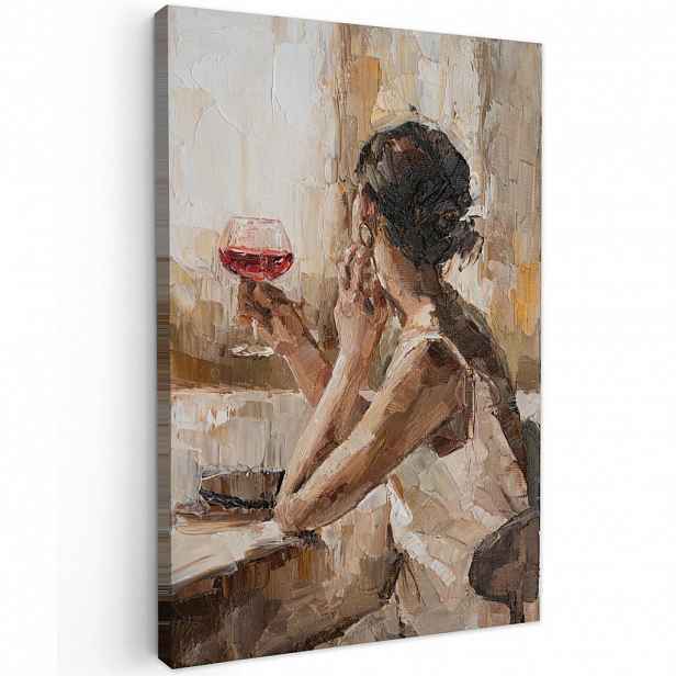 MuchoWow OBRAZ NA PLÁTNĚ Olejomalba - Žena - Víno 40x60 cm