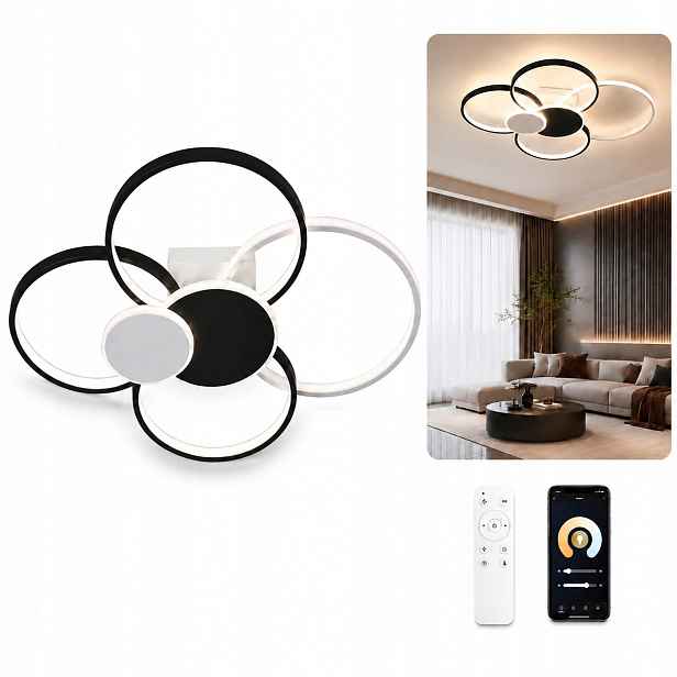Stropní Svítidlo Černobílá Led S Možností Stmívání 80 CM S Dálkovým Ovládáním 81 W