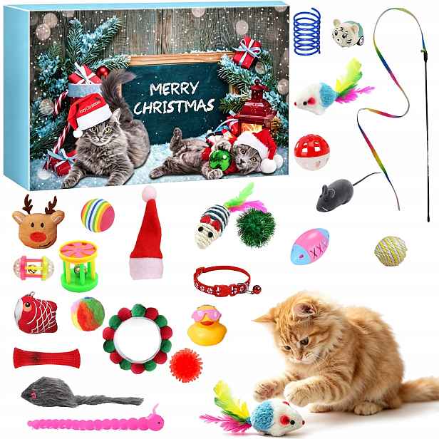 24dílný vánoční adventní kalendář s hračkami pro kočky, interaktivní sada na hraní pro koťata