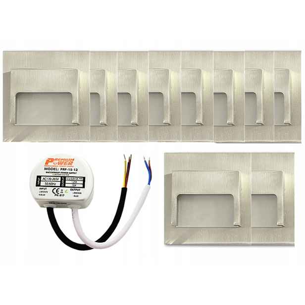Halogenový schodišťový Led set stříbrný 10x napájecí adaptér