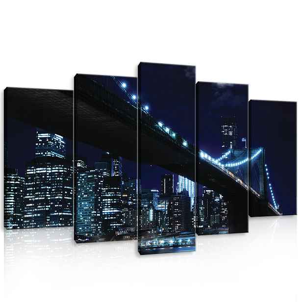 Obraz Do Ložnice Obývacího Pokoje Most Město V Noci New York Moderní Velký 100x60