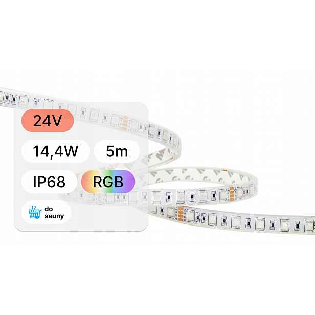 5 m Smd Led pásek do sauny 24V14,4 W 60 Led IP68 Rgb barevná terapie