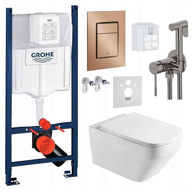 Set Wc Stelaz Grohe Wc Mísa Tornado Tlačítko měď baterie grafit