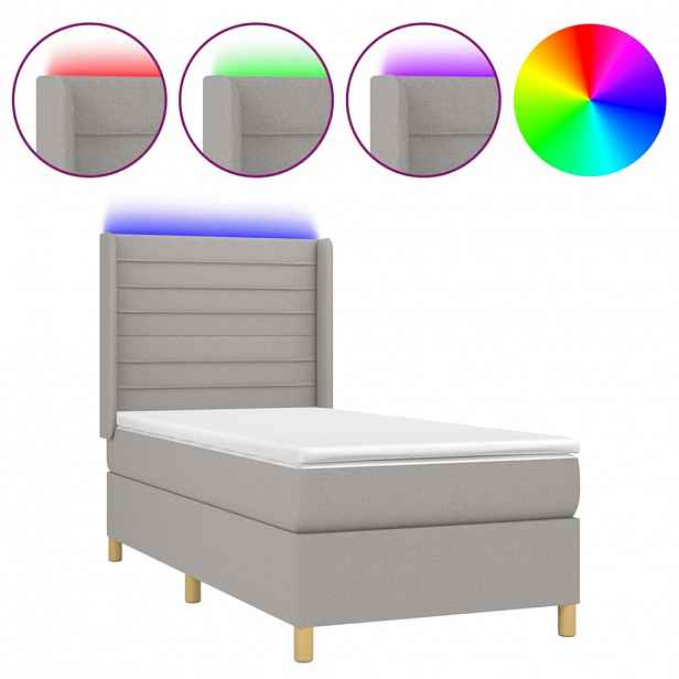 vidaXL Box spring postel s matrací a LED světle šedá 80x200 cm textil