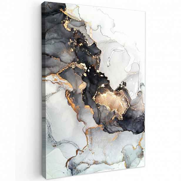 MuchoWow OBRAZ NA PLÁTNĚ Mramor - černá - bílá - zlatá - luxusní - abstraktní 60x90 cm
