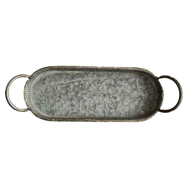 Zinkový antik plechový oválný podnos s uchy Vivvi - 41*14*8 cm Sommerfield