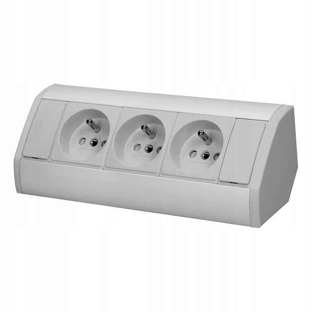 Elektrická Zásuvka s rohovou nábytkovou deskou, stříbrná, s kolíky