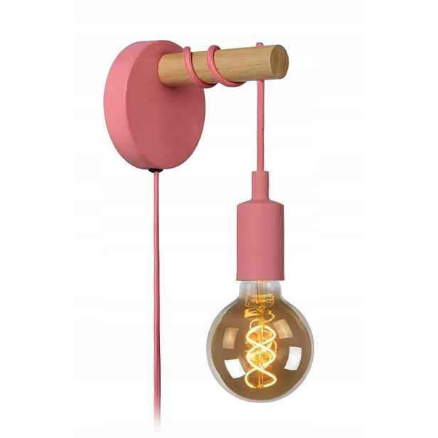 Nástěnná lampa Lucide Paulien E27 60W Růžová, dřevěný styl