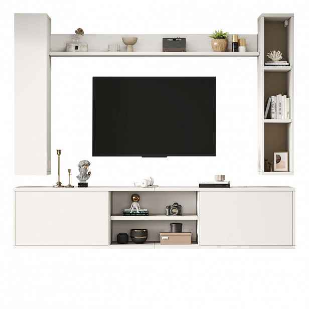 Redom TV nástěnná sestava 180/35/33,5 cm s úložným prostorem, závěsná i volně stojící, Bílá