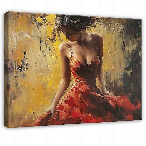 Zlatý Obraz Portrét Ženy Červený Do Předsíně Kanceláře Moderní 100x70