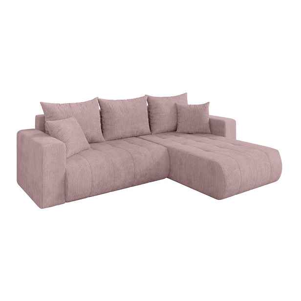 ALTDECOR ROHOVÁ SEDAČKA s funkcí spaní, otoman vpravo MILA-L 277x194x86 růžová manšestr