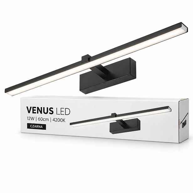 Černá Led nástěnná lampa Venus 12W 60 cm do koupelny nad zrcadlo 4200K IP44