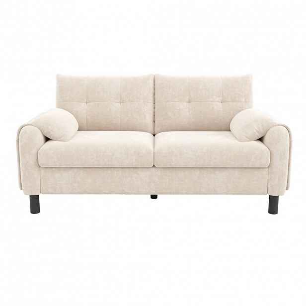 Redom POHOVKA pro 2 osoby 158/80/88,5 cm s bočními kapsami a polštáři z chenille, Béžová