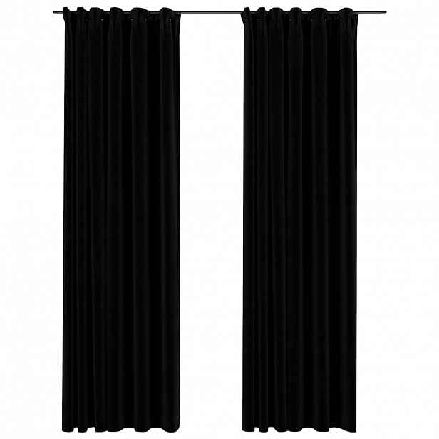 vidaXL Zatemňovací závěsy s háčky vzhled lnu 2 ks černé 140 x 245 cm