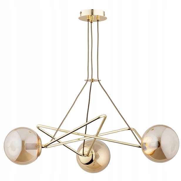 Alfa Závěsná lampa Tristan Zlatá 3xE14 Skleněné jantarové koule IP20
