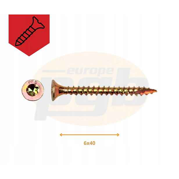 2x Šroub Do Dřeva Pozink Žlutý Na Torx 6.0*40MM T30 2.0 Sto 510 6.0*40*