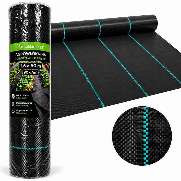Agrotextilie zahradní černá podložka na plevel 1,6x50 m 90 g/m² Uv silná