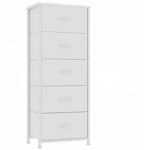 Látková Komoda 5 Zásuvkami 42 x 30 x 115 cm Do Ložnice Obývacího Pokoje Bílá