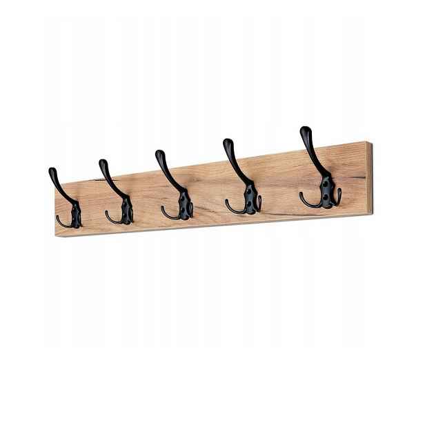 Nástěnný věšák 70 cm craft zlatý 5 dvojitých černých háčků