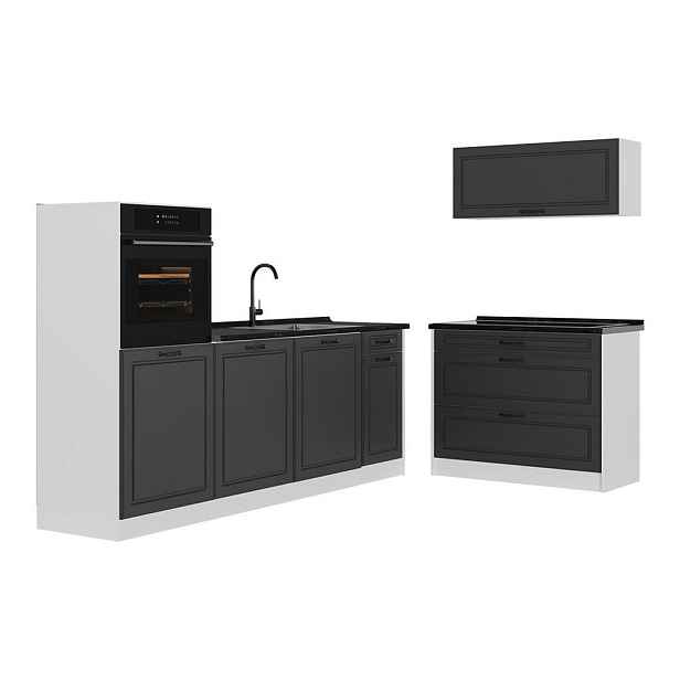 Vicco KUCHYŇSKÝ KOUT R-Line, Antracitový venkovský dům/Bílá, 220 cm pracovná doska antracitová