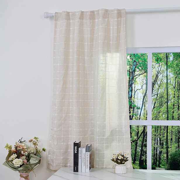 Závěs Boho Béžová 132x214 Na Tunel Poloprůhledný Lněný Efekt 1 Ks