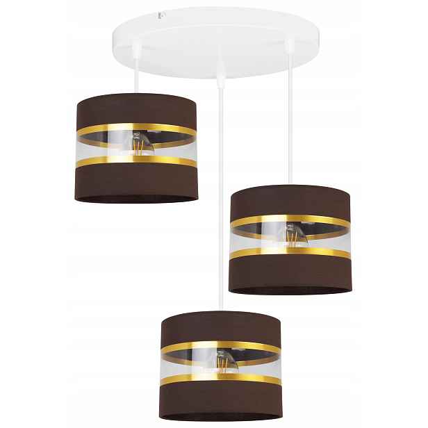 Závěsná Stropní Lampa Trojitý Lustr Glamour Zlaté Pruhy Stínidlo Hnědá