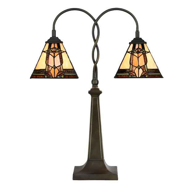 Béžovo-hnědá stolní lampa tiffany Bernadette I - 48*19*66 cm E27/ 2*40W Clayre & Eef