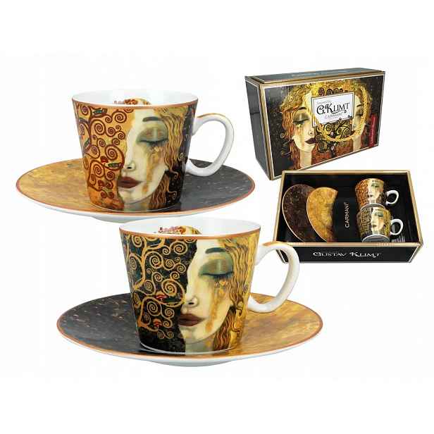 Carmani Sada 2 šálků espressa G. Klimt, zlaté bílé slzy a černé pozadí