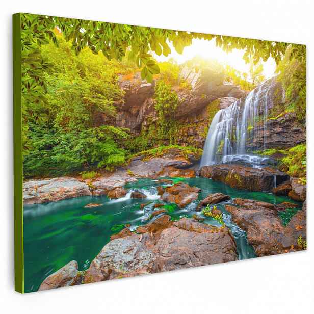MuchoWow OBRAZ NA PLÁTNĚ Příroda - Vodopád - Rostliny - Stromy - Slunce 30x20 cm