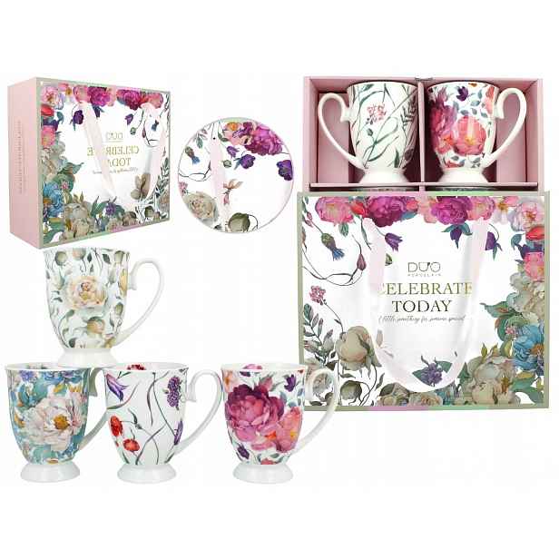 Komplet 4 Porcelánových Hrnků 340 ml, sada v Dárkové Krabičce Royal