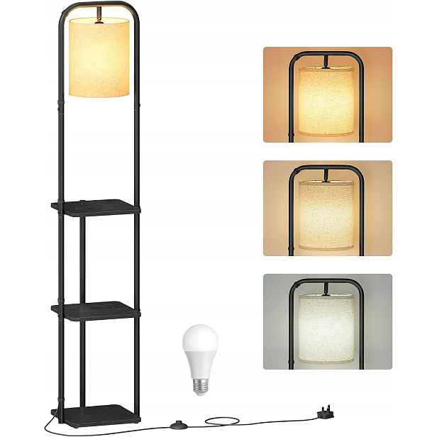 Led Podlahová Lampa Se 3 Policemi, Stojací Lampa S Regálem, Osvětlení