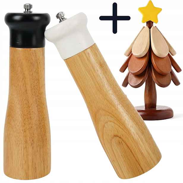Ruční Mlýnek Na Sůl A Pepř 2 Ks Dřevěné Podložky Pod Hrnek 3 Ks