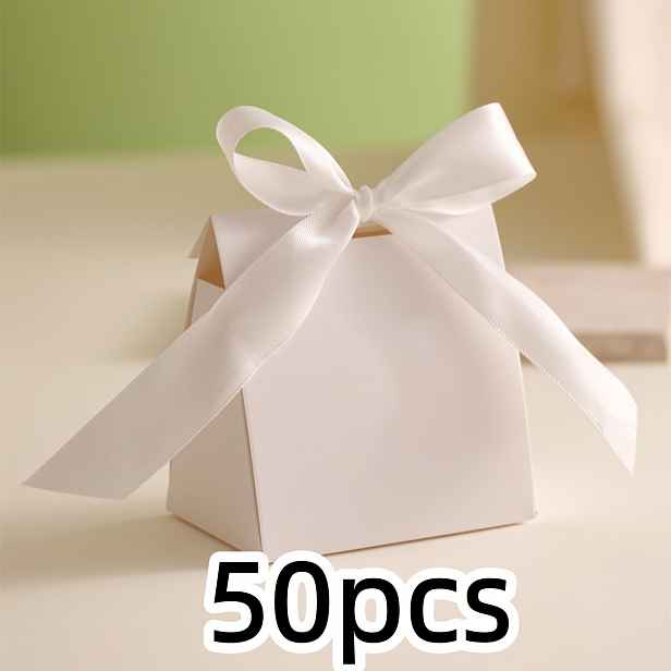 TEMU 50 ks mini prázdných bílých dárkových krabiček s barevnými stuhami - Ideální pro narozeniny, svatby a DIY řemesla - Perfektní pro elegantní
