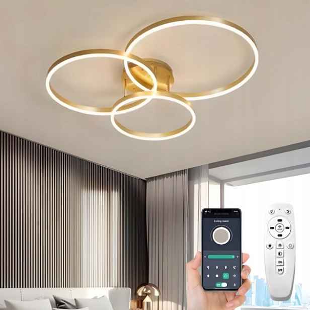 Závěsná Lampa Zlatý Led Lustr Kruh 30/40/50 CM Strop Stropní Svítidlo S Dálkový Ovladač