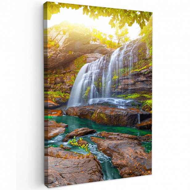 MuchoWow OBRAZ NA PLÁTNĚ Příroda - Vodopád - Rostliny - Stromy - Slunce 60x90 cm