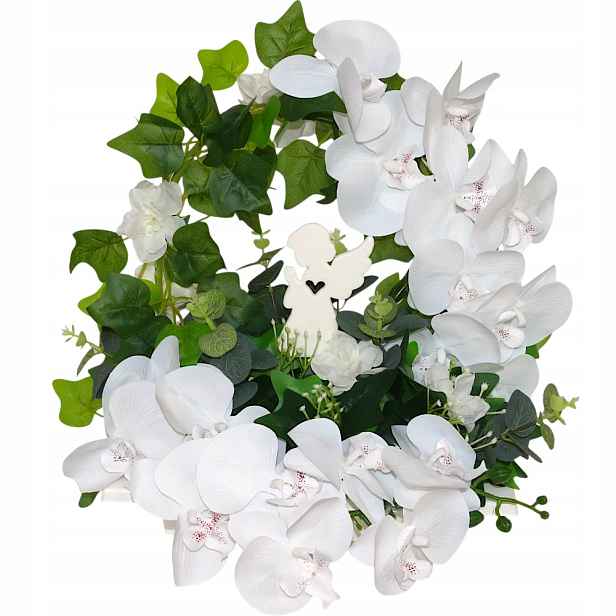 Umělé bílé orchideje na hřbitov Dekorace Náhrobní dekorace hrobu 36 cm