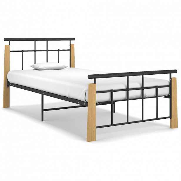 vidaXL Rám postele kov a masivní dubové dřevo 90 x 200 cm